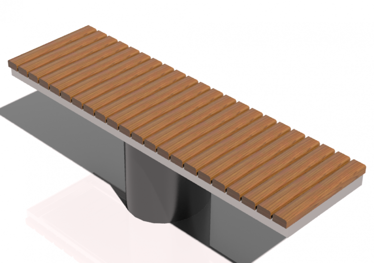 3D Sitzbänke und Pflanzengefäße - Holz- und Metallbank ohne...