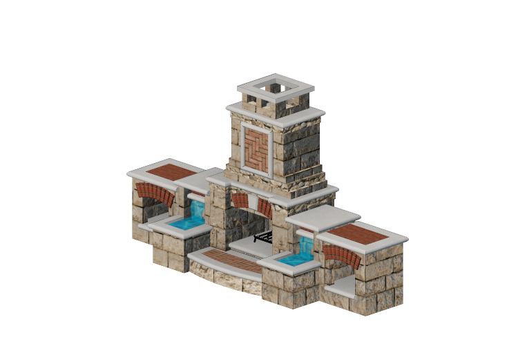 Chimneys and chimney pots 3D - Stone wood burning fireplace... Chimneys and chimney pots 3D - Stone wood burning fireplace...