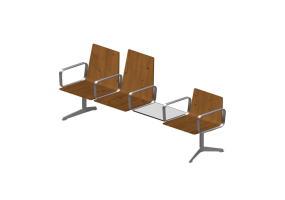 3D St&uuml;hle - 3-Sitzer auf Balken mit Tischchen - Hitch Mylius - hm213f