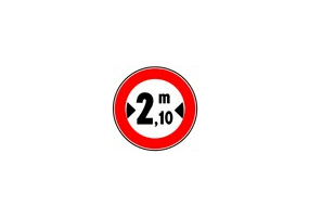Zeichen - Verbot für Fahrzeuge über der angegebenen tatsächlichen Breite (einschließlich Außenspiegel und Ladung) 2,1 m
