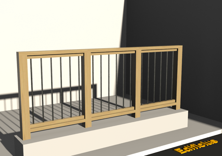 3D Railings - Balustrade in wood [VM] - Metallic poles -...