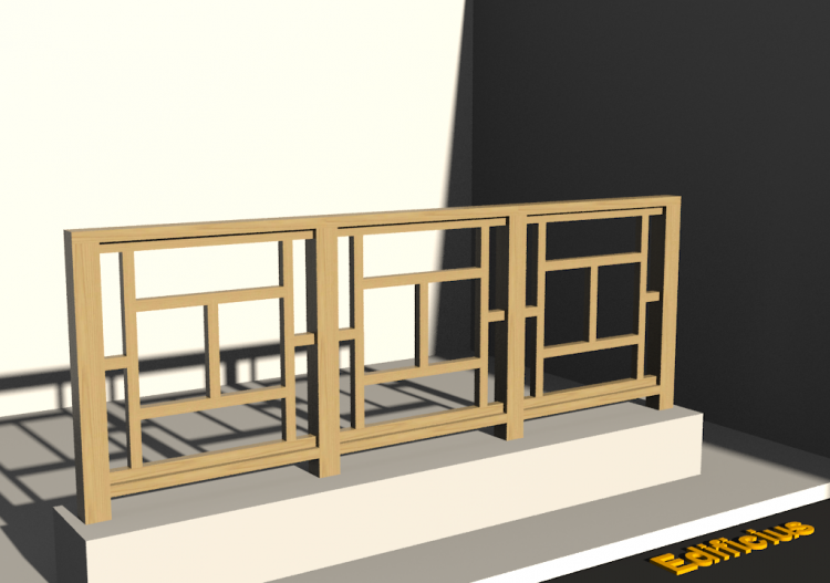 3D Geländer - Balustrade aus Holz [VA] - Paneel mit geraden...