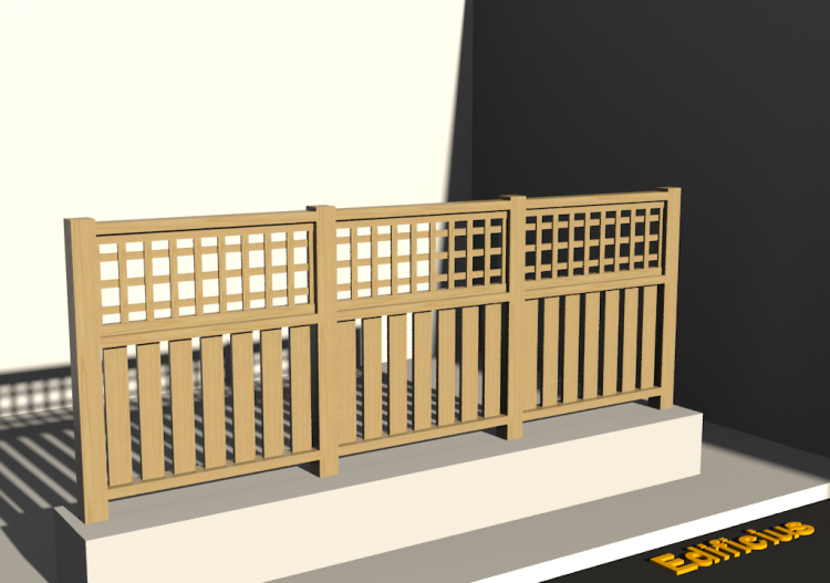 Cerca 3D - Longarinas em madeira com painel em malha...