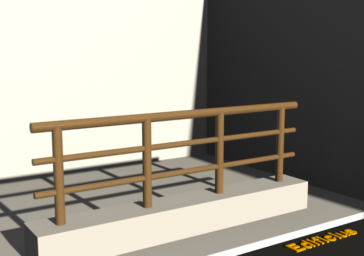 3D Brüstung - Rundpfahl mit Rohrsattel und zwei Querriegel...