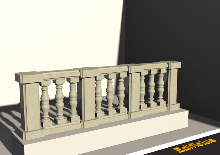 3D Balustrade - Columns with two bulges and small pillars -...