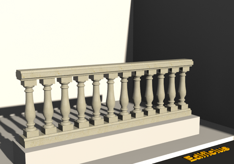 3D Balustrade - Columns with one bulge and small pillars -...