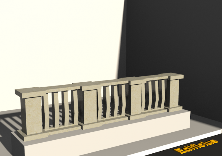 3D Balustrade - Rectangular columns with one bulge and...