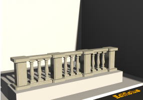 3D Balustrade - Säulen mit einzelner Ausbauchung und kleinen Stützen