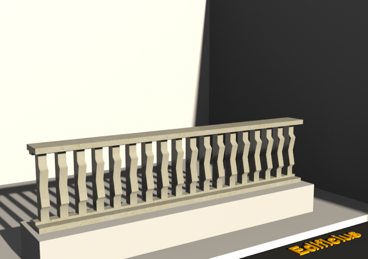 3D Balustrade - Rechteckige Säulen mit zwei Ausbauchungen -...
