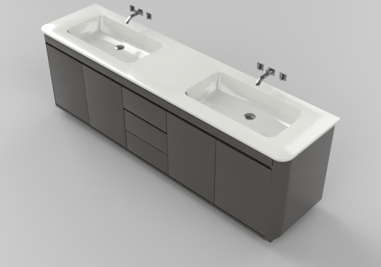 Móveis 3D - Móvel Banheiro suspenso 2000x500mm Fiora -...