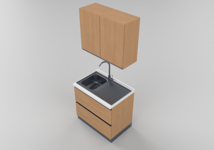 Cucine 3D - Blocco lavello lineare 90x216cm - ACCA software