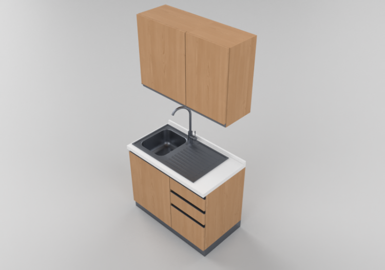 Cucine 3D - Blocco lavello lineare 105x216cm - ACCA...