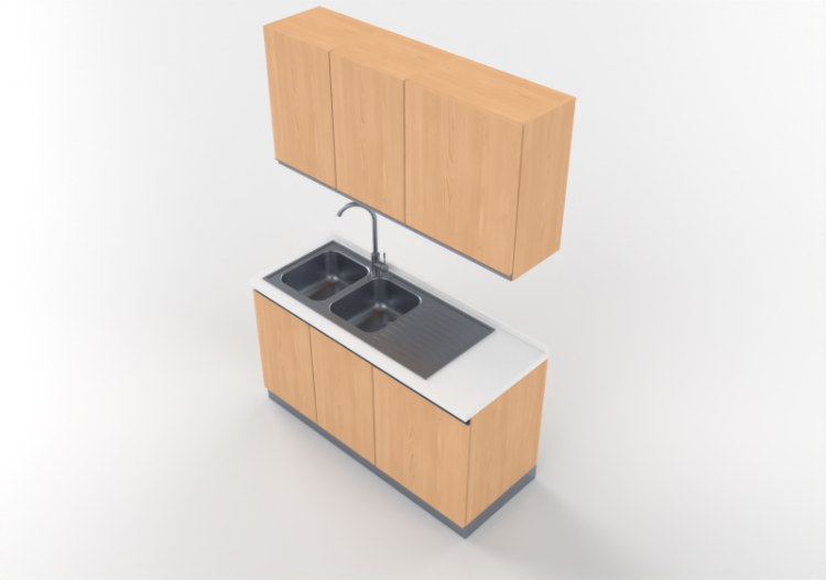Cuisine 3D - Bloc évier linéaire 150x216cm - ACCA software