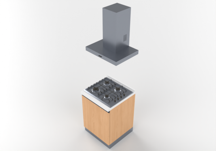 Cuisine 3D - Bloc cuisson linéaire 60x216cm - ACCA software