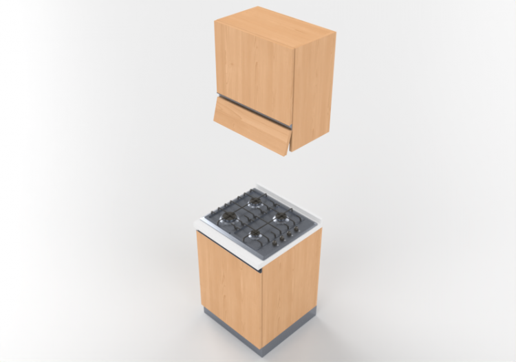 Cuisine 3D - Bloc cuisson linéaire 60x216cm - ACCA software