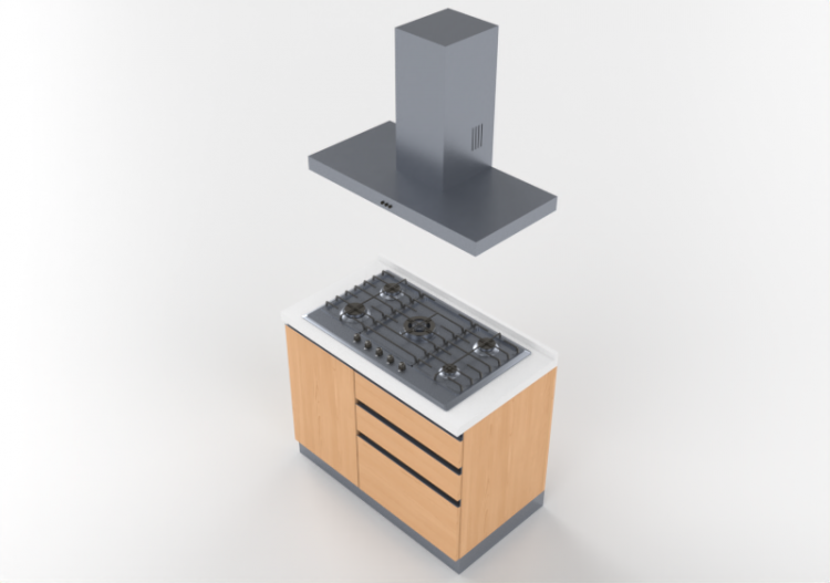 Cuisine 3D - Bloc cuisson linéaire 105x216cm - ACCA...