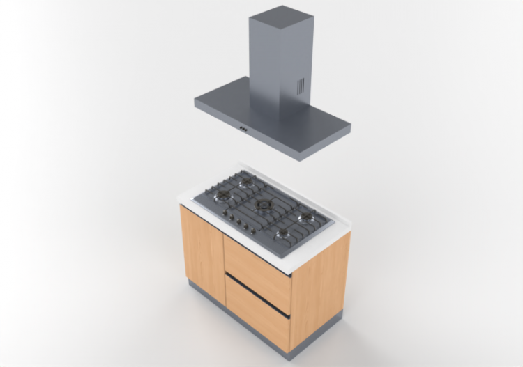 Cuisine 3D - Bloc cuisson linéaire 105x216cm - ACCA...