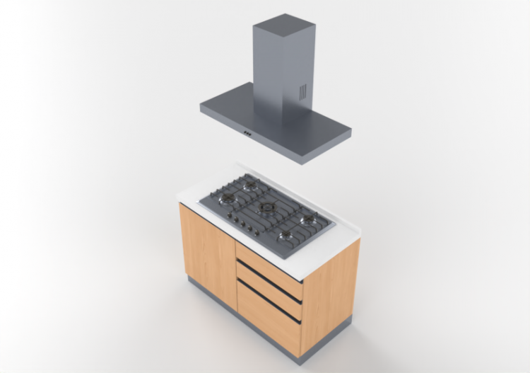 Cuisine 3D - Bloc cuisson linéaire 120x216cm - ACCA...