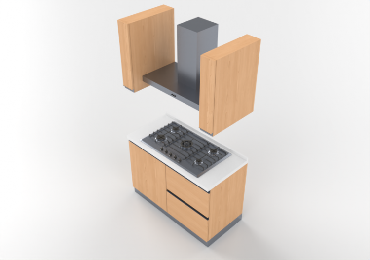 Cozinhas 3D - Bloco cozinha linear 120x216cm - ACCA...