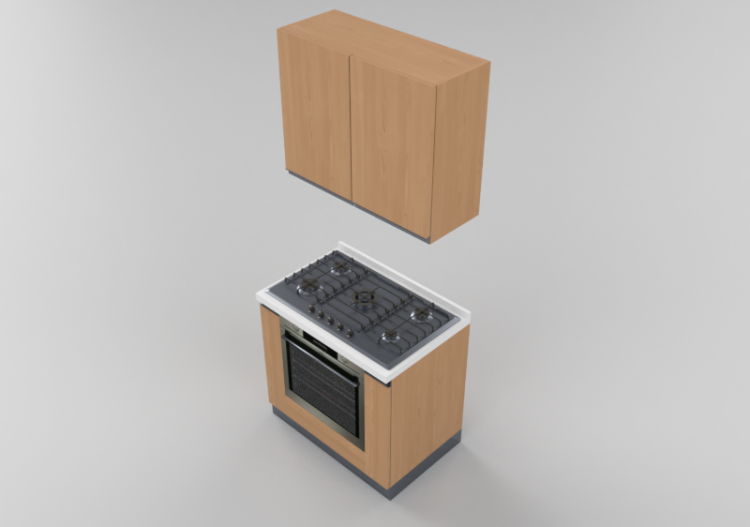 Cozinhas 3D - Bloco cozinha linear 90x216cm - ACCA software