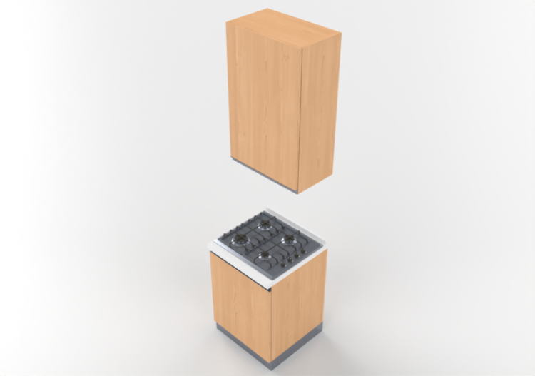 Cuisine 3D - Bloc cuisson linéaire 60x240cm - ACCA software