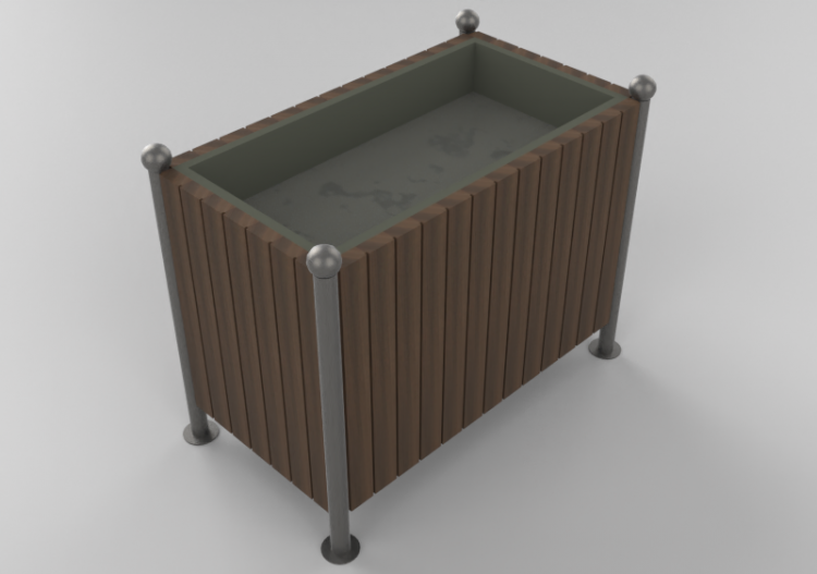 Bancos y Macetas 3D - Arriate a pavimiento de madera para...