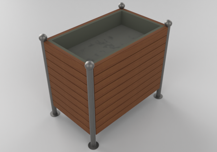 Bancos y Macetas 3D - Arriate a pavimiento de madera para...