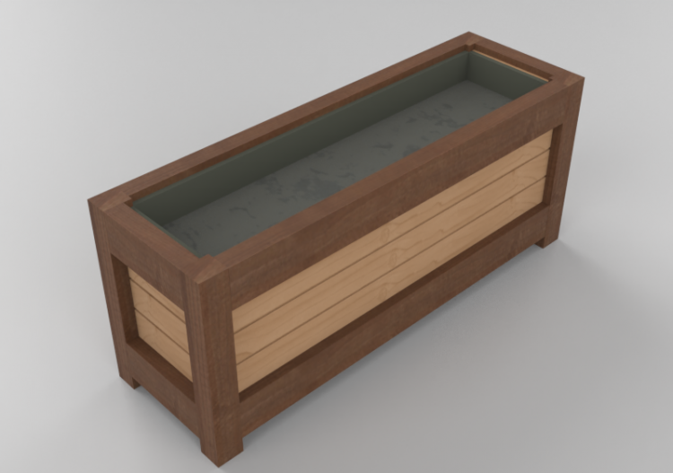 Bancos y Macetas 3D - Arriate a pavimiento de madera para...