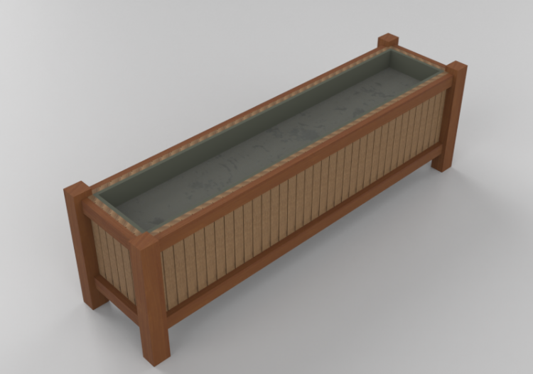 Bancos y Macetas 3D - Arriate a pavimiento de madera para...