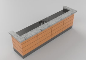 Barras 3D - Barra frigorífico con fregadero 395x90cm