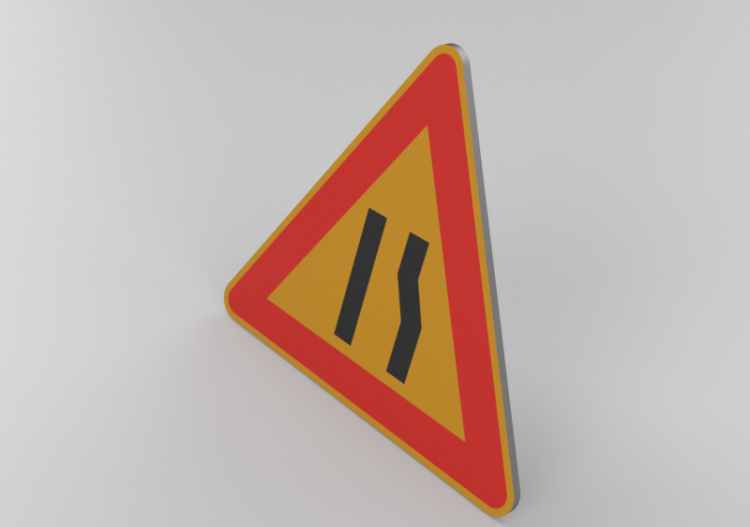 3D Signage - Road narrows on right ahead - ACCA software