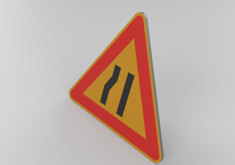 Señalización 3D - Estrechamiento de calzada a la izquierda...