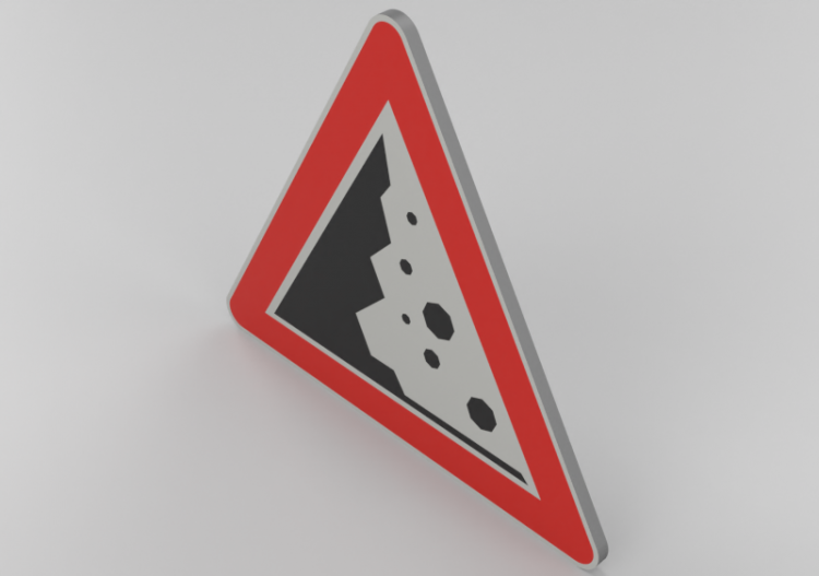 Sinalização 3D - Queda de pedras à esquerda - ACCA software