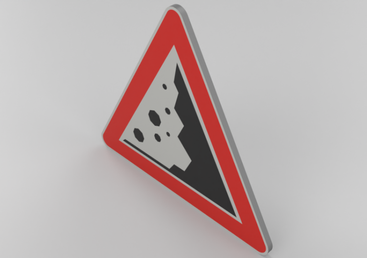 Sinalização 3D - Queda de pedras à direita - ACCA software