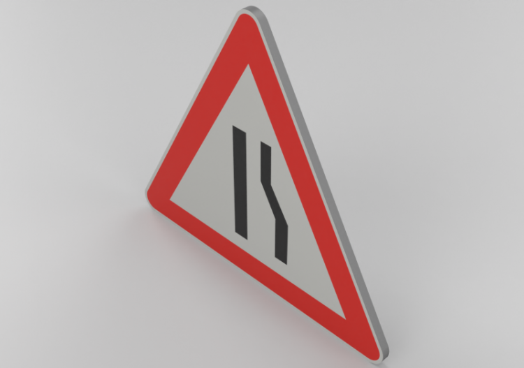 3D Verkehrszeichen - Einseitig (rechts) verengte Fahrbahn -...