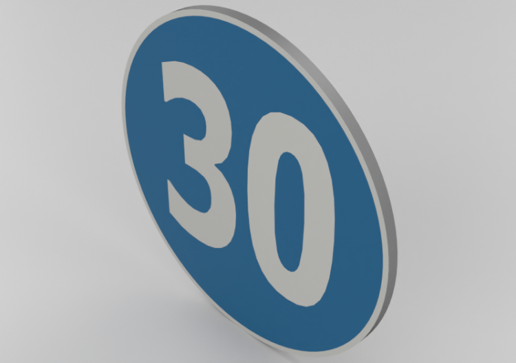 Sinalização 3D - Limite de velocidade mínimo de 30 Km/h -...