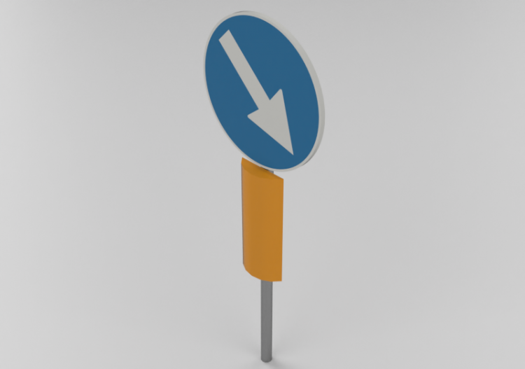 Señalización 3D - Paso obligatorio a la derecha con poste...