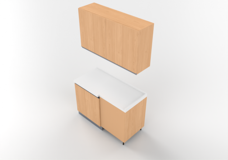 3D Küchen - Block Ecke Speisekammer-Schrank 124x64x216cm -...