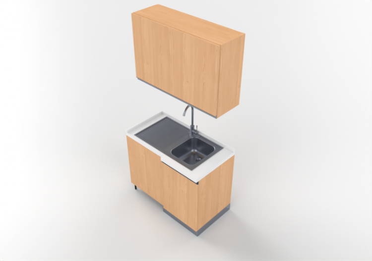 Cozinhas 3D - Bloco com pia angular 64x109x216cm - ACCA...