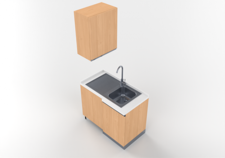 Cocinas 3D - Módulo con fregadero angular 64x109x216cm -...