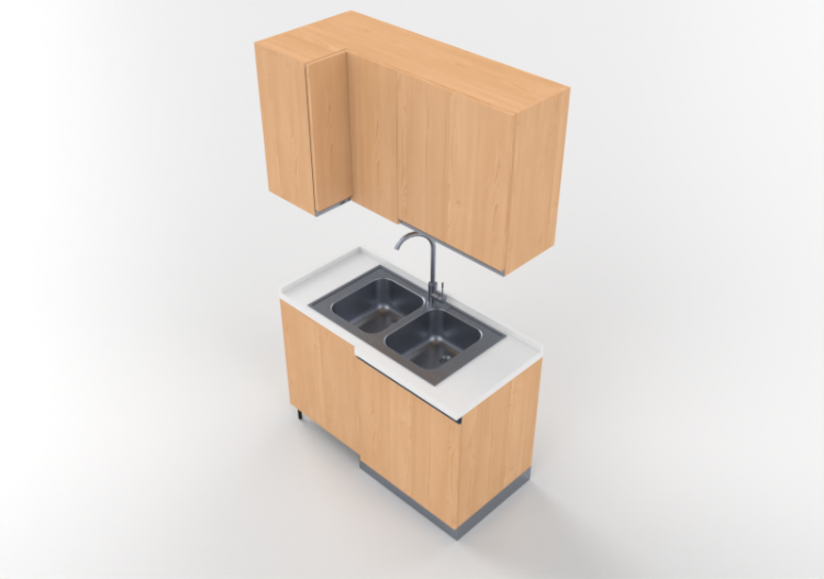 Cozinhas 3D - Bloco com pia angular 64x124x216cm - ACCA...