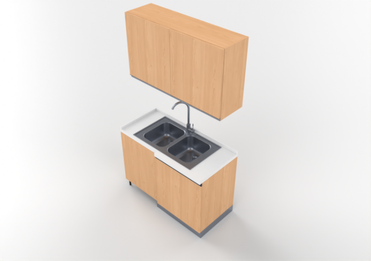 Cuisine 3D - Bloc avec évier angulaire 64x124x216cm - ACCA...
