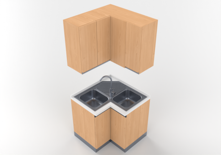 Cocinas 3D - Módulo con fregadero angular 90x90x216cm -...