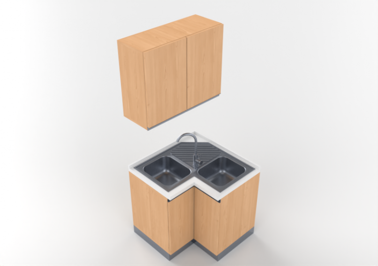 Cucine 3D - Blocco con lavello angolare 90x90x216cm - ACCA...