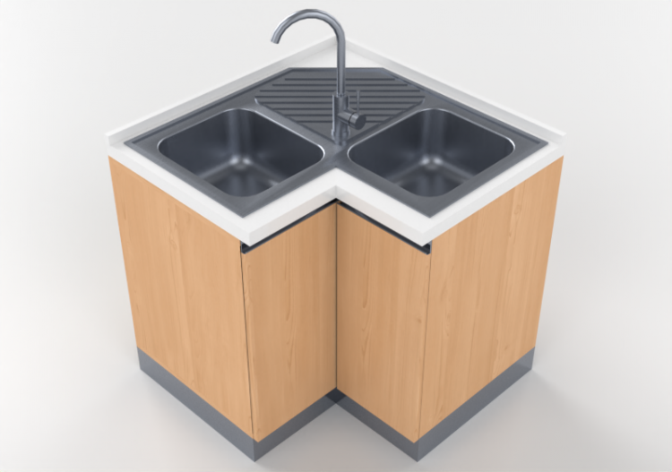 Cocinas 3D - Módulo con fregadero angular 90x90cm - ACCA...