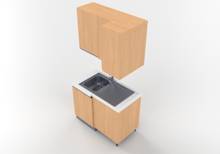 Cozinhas 3D - Bloco com pia angular 109x64x216cm - ACCA...
