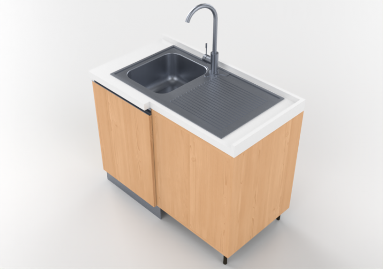 Cozinhas 3D - Bloco com pia angular 109x64cm - ACCA...