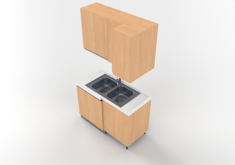 Cozinhas 3D - Bloco com pia angular 124x64x216cm - ACCA...