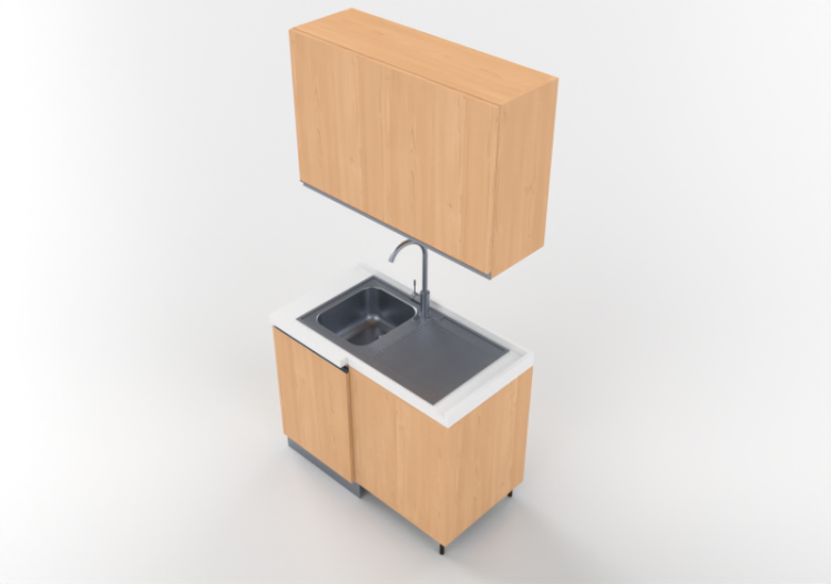 Cozinhas 3D - Bloco com pia angular 124x64x216cm - ACCA...