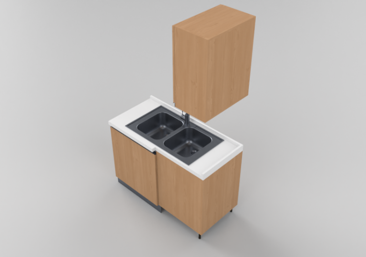 Cozinhas 3D - Bloco com pia angular 124x64x216cm - ACCA...